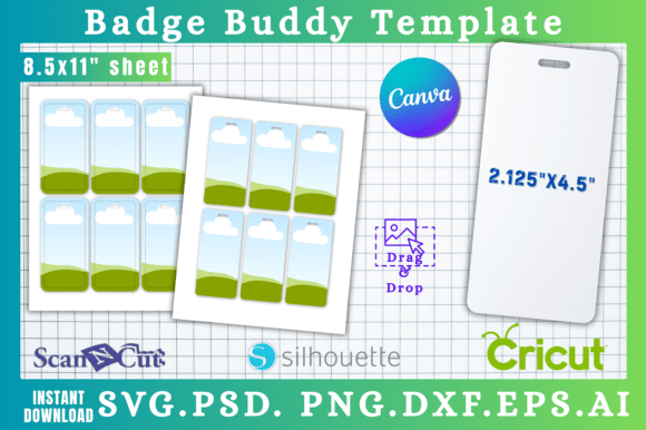 2.125x4.5 Badge Buddy SVG Canva Template Graphics