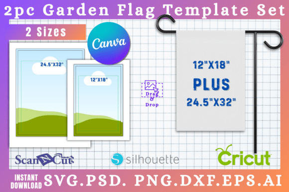 2 Sizes Garden Flag Canva SVG Templates