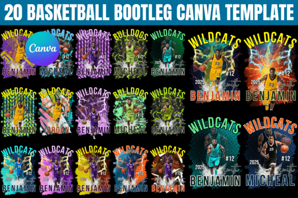20 Basketball Bootleg Canva Template Graphics