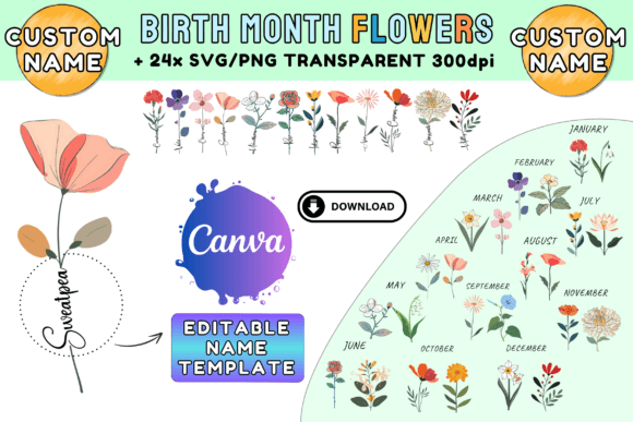 Canva Birth Month Flower Template SVG Graphics