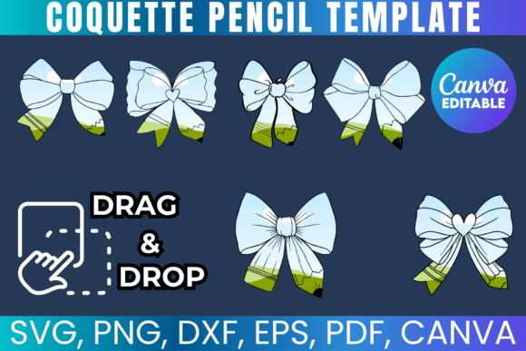 Coquette Bow Pencil Bow Canva Template Graphics