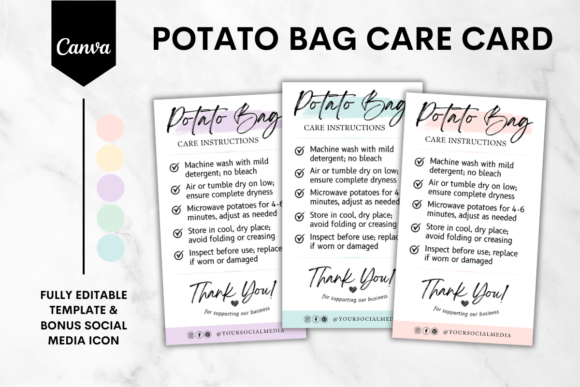 Potato Bag Care Card Canva Template 1: Graphics Done Right