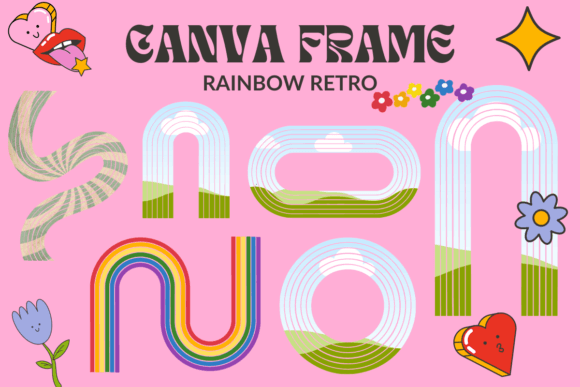 Rainbow Retro Line Canva Frame Template: Graphics for Authentic Local Branding
