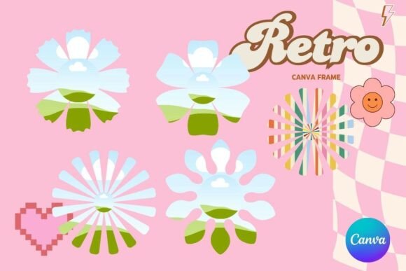 Retro Flower Canva Frame Add Photo_14 Graphics