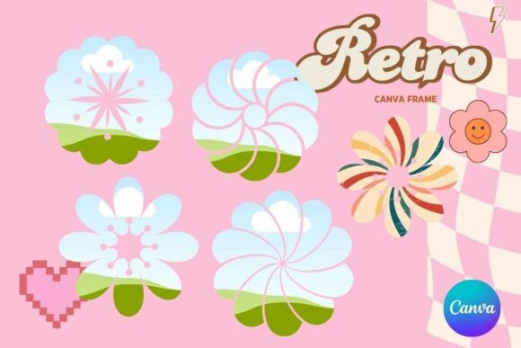Retro Flower Canva Frame Add Photo_23 Graphics