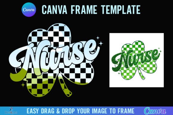 St Patricks Nurse Canva Checkered Clover Graphics