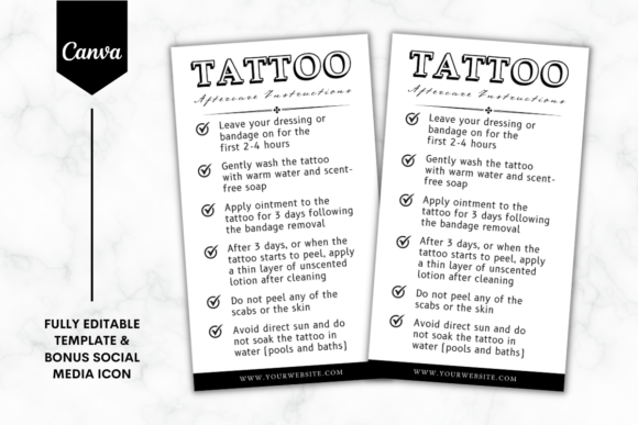 Tattoo Aftercare Card Canva Template 3: Graphics Done Right